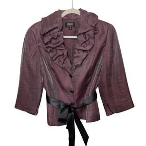 Adrianna Papell Plum Metallic Ruffled Jacket 12P Luxury Glamour Evening Wear